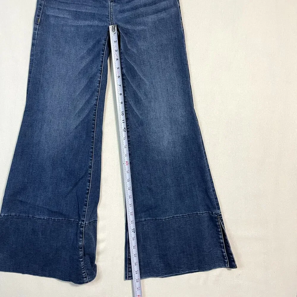 Rock & Roll Cowgirl High Rise Palazzo Flare‎ Jeans Dark Wash Slit Hem - Size 27